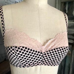 Pink Black Polka Dot Lace Bra